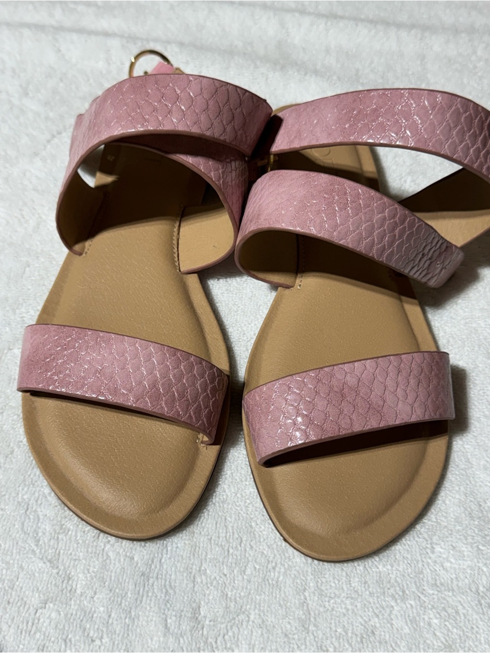 LOFT Pink Textured Triple-Strap Flat Sandals